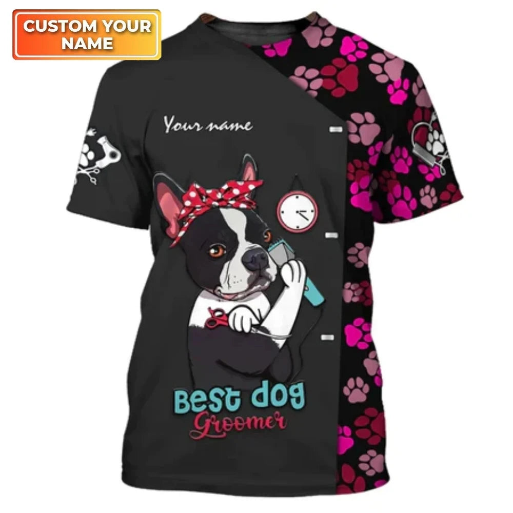 Pet Dog Beautician Role-playing Fun Printed men's T-shirt Casual Hip-hop Fashion Short Sleeved Round Neck Oversized Top