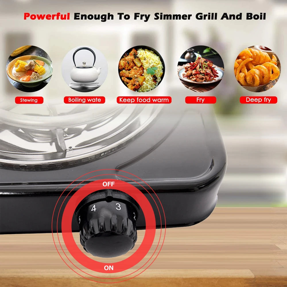 1000W Electric Stove Iron Burner Hot Plate Portable Kitchen Cooker Coffee Heater Milk Soup Durable Asjustable Quick