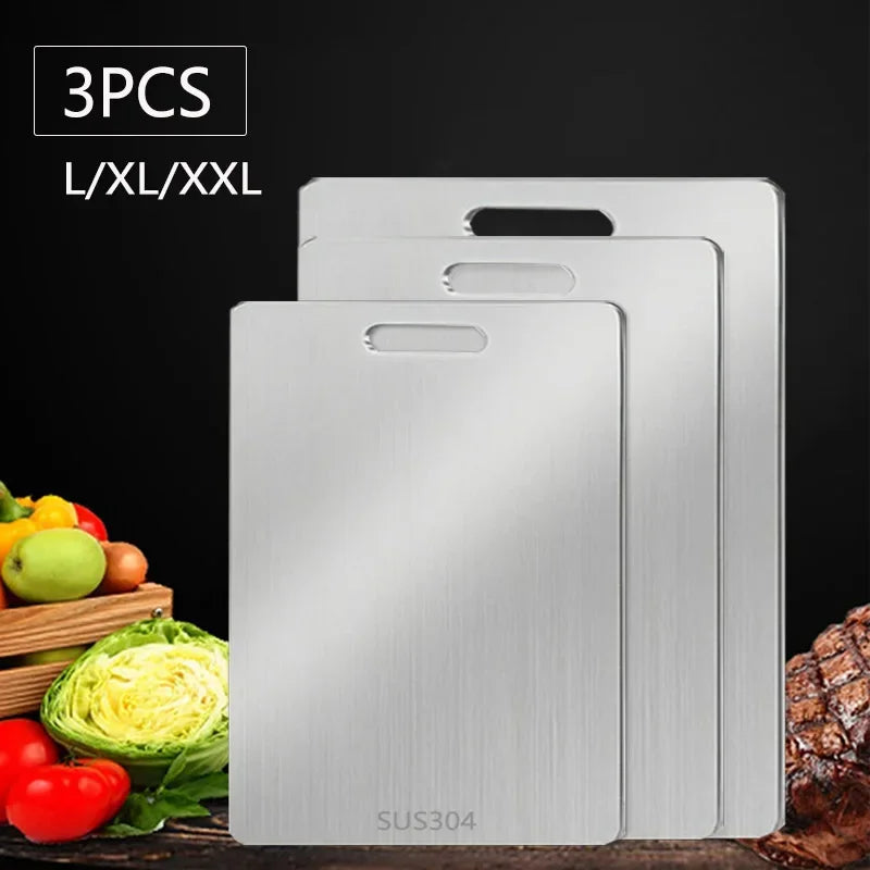 WXCOO 1PCS Stainless Steel Chopping Boards Titanium Thickened Boards Non Stick Double Sided Fruit Meat Chopping Cutting Boards