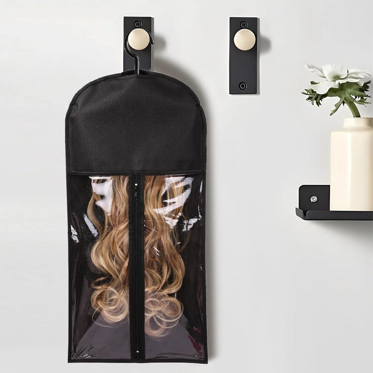 Hair Extension Holder Wig Storage Bag with Hanger Hairpieces Ponytail Bundles Storage Carrier Case for Store Style Hair Travel