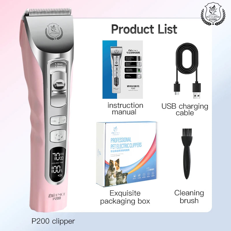 Fenice Pink Dog Hair Cutting Machine 5000mA Capacity Cordless LCD Screen Pets Dog Grooming Clippers Rechargeable Haircut Shaver