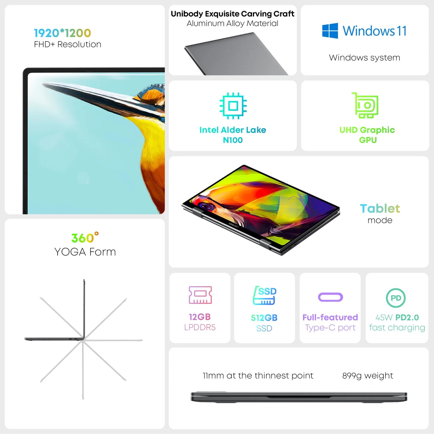 CHUWI MiniBook X Intel N150 10.51 Inch 2-in-1 Tablet Laptop 12GB LPDDR5 512G SSD Windows 11 Laptops Mini Notebook 2K FHD WiFii 6