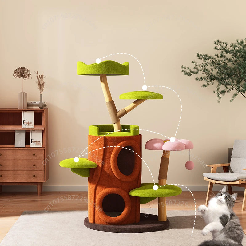 Multi-storey Luxury Cat Tree House Multi-function Cat Climbing Frame Winter Warm Solid Wood Home Cat Villa Sisal Scratching Post