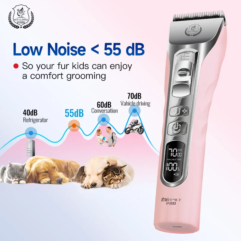 Fenice Pink Dog Hair Cutting Machine 5000mA Capacity Cordless LCD Screen Pets Dog Grooming Clippers Rechargeable Haircut Shaver