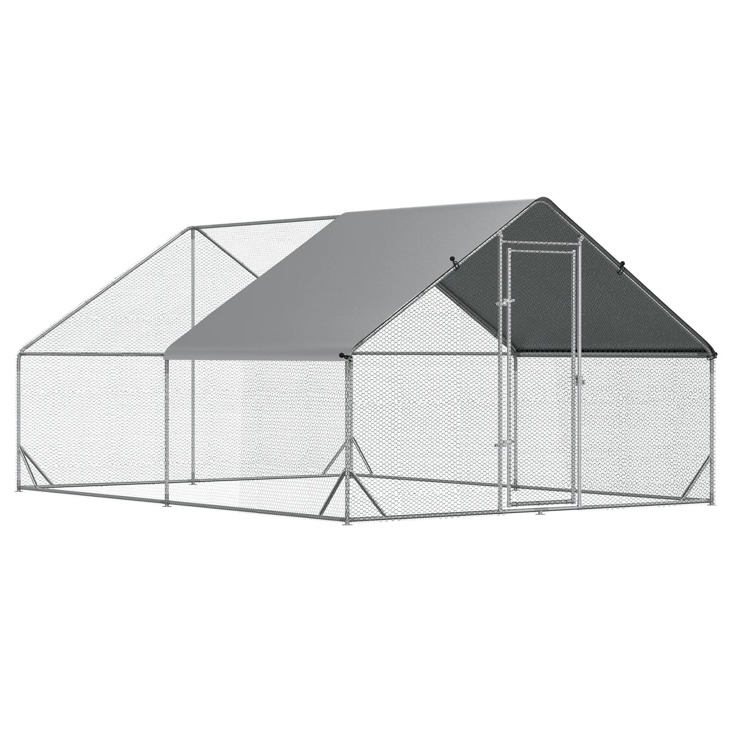 Pawhut Outdoor Chicken Coop with Pe Cover and Silver Lock