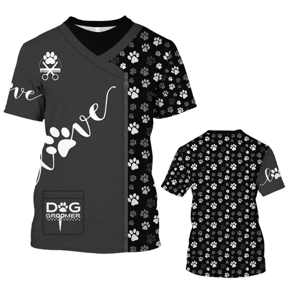 Pet Dog Beautician Role-playing Fun Printed men's T-shirt Casual Hip-hop Fashion Short Sleeved Round Neck Oversized Top