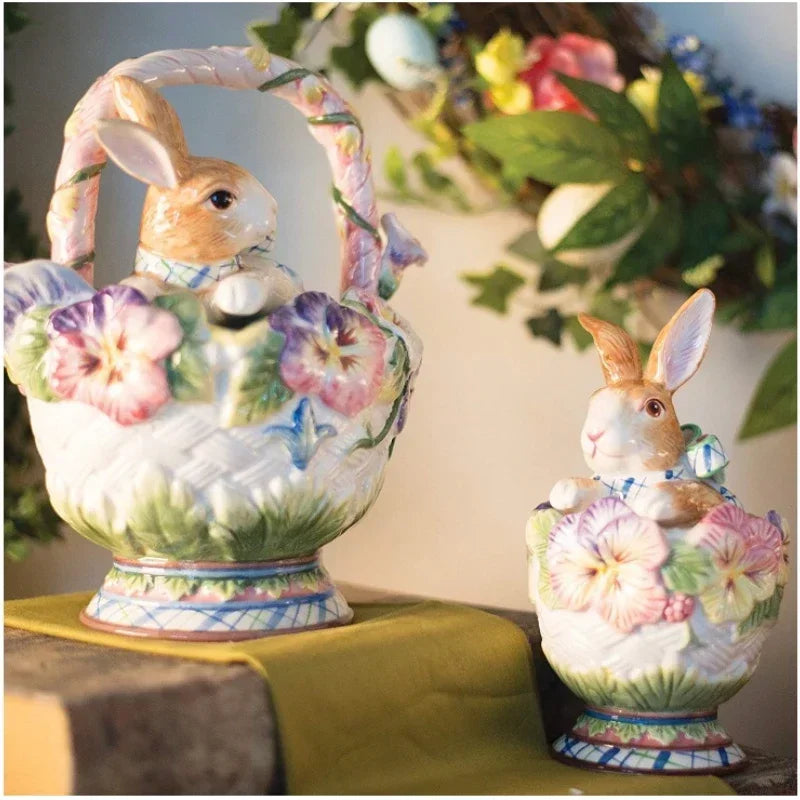 American Hand-painted Ceramic Dinner Set Rabbit Teapot Coffee Cup Plates for Enchanting Garden Afternoon TeaVintage Tableware