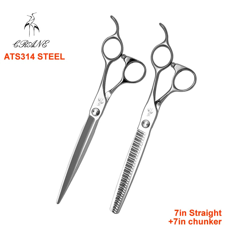 Crane 7.0/7.5in High-end Pet Scissors Set ATS314 Steel For Dog Grooming Cut Scissors Straight Curved Chunker Thinning Shears