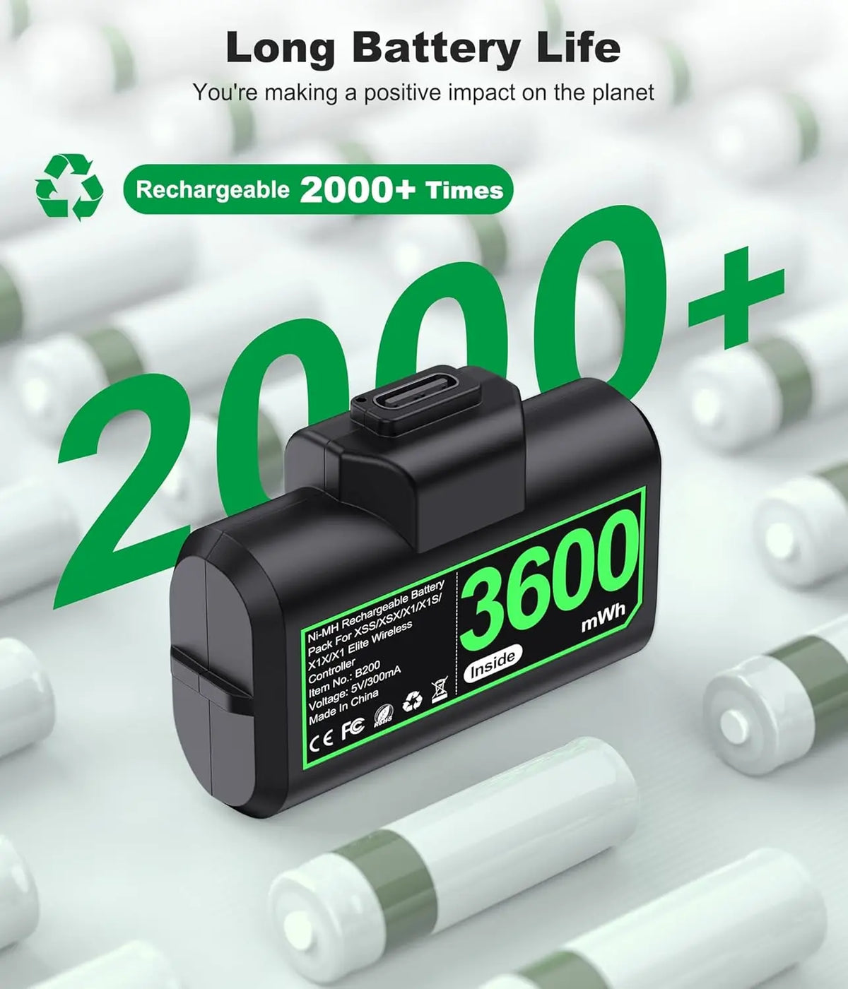 BEBONCOOL B200 for Xbox One/Series X/S Rechargeable Battery PackPlay Charge Kit with Xbox Battery Covers & Charging Cable