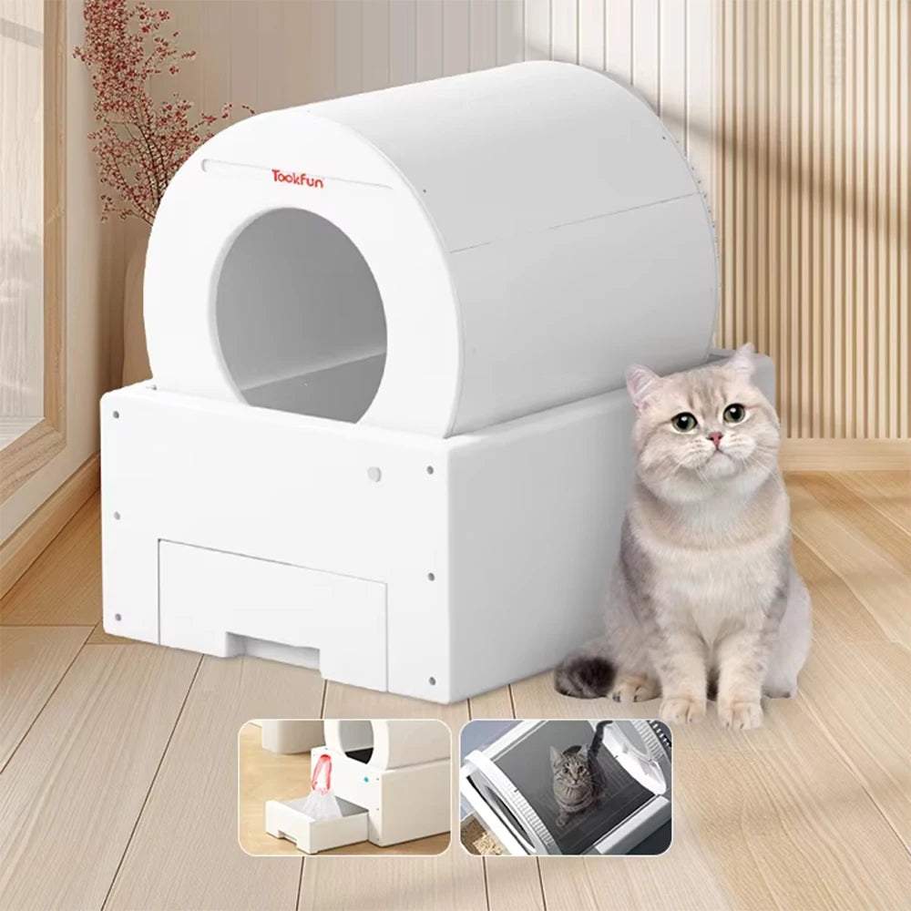 Tookfun Automatic Cat Litter Box Smart Low Noise Anti-Stick Pad Cats Toilet Self Cleaning Electric Poop Machine Pet Accessories