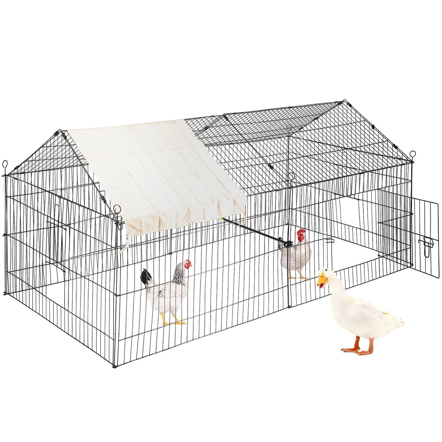VEVOR Green/White Metal Chicken Coop Rabbit Run Enclosure Pen w/Waterproof and Sun-Proof Cover FarmPet Playpen Cage for Outdoor