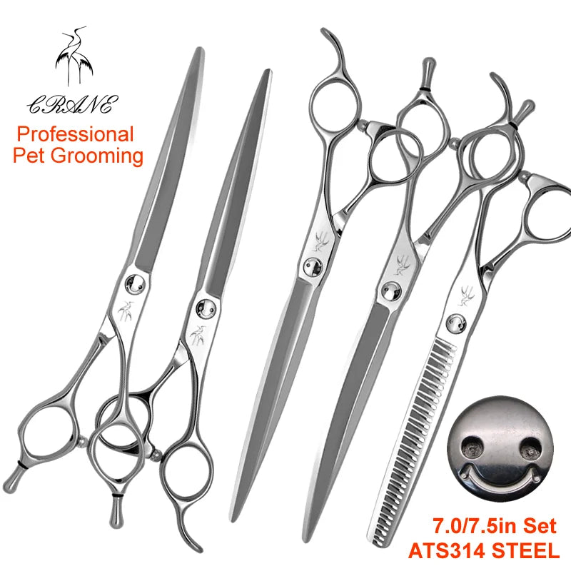 Crane 7.0/7.5in High-end Pet Scissors Set ATS314 Steel For Dog Grooming Cut Scissors Straight Curved Chunker Thinning Shears