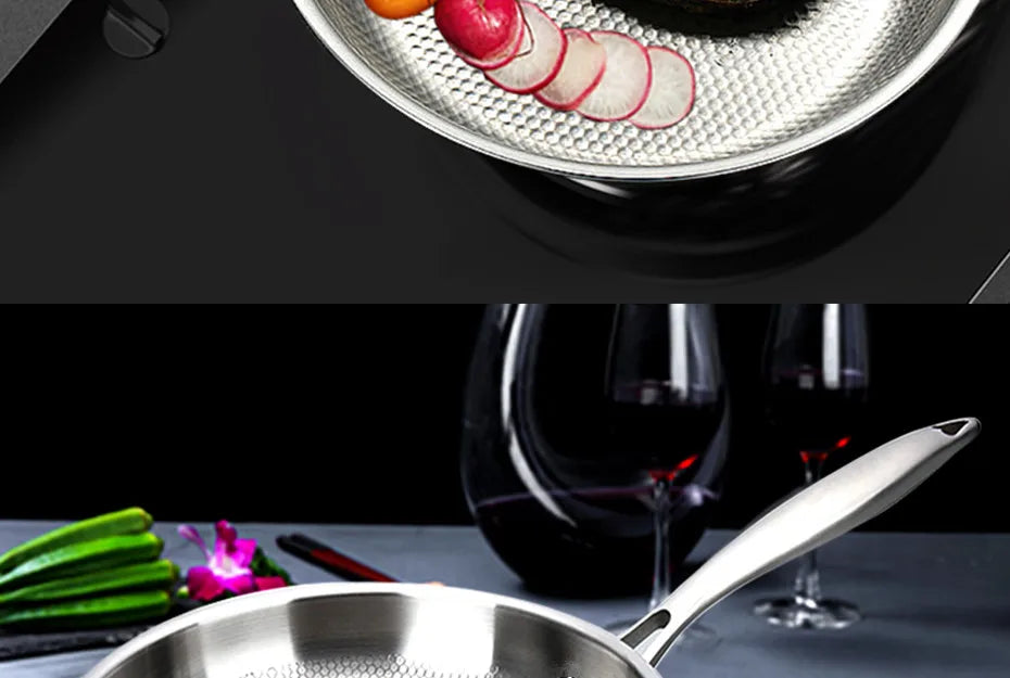 304 Stainless Steel Wok Non-Stick Frying Pan Steak Frying Pan Uncoated Kitchen Cookware Suitable For Gas Stove Induction Cooker