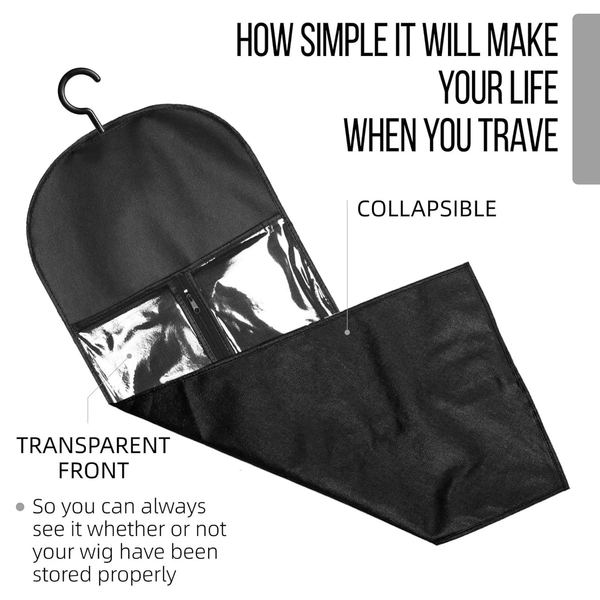 Hair Extension Holder Wig Storage Bag with Hanger Hairpieces Ponytail Bundles Storage Carrier Case for Store Style Hair Travel