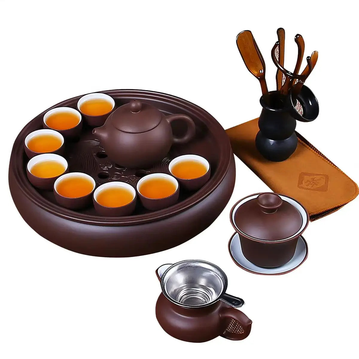 Soffe Purple Sand Ceramic Chiness Kung Fu Teapot Set With 4 Mini Cup And 1 Pot Suitable For Home Office Tea Set Drinkware