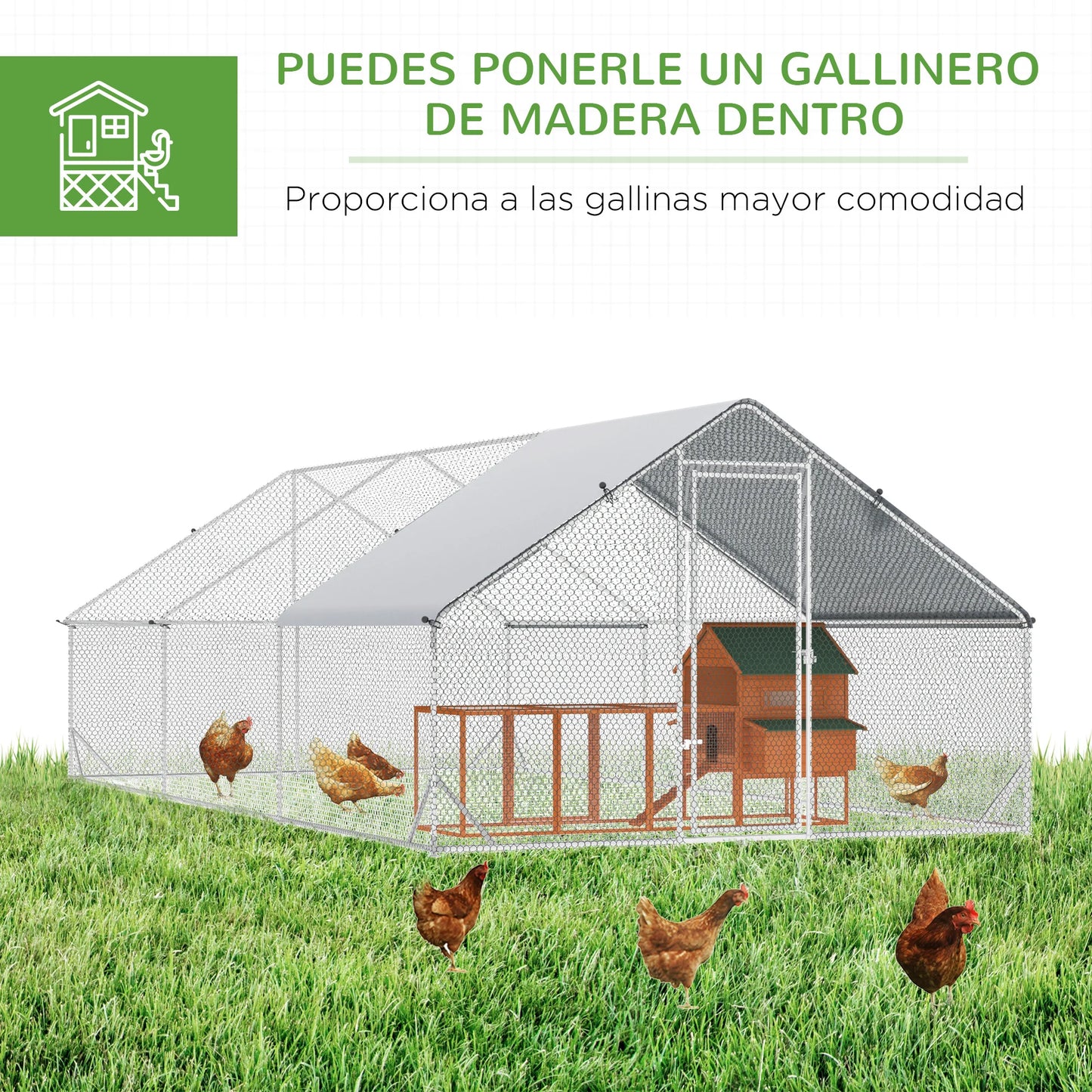 Pawhut Outdoor Chicken Coop with Pe Cover and Silver Lock