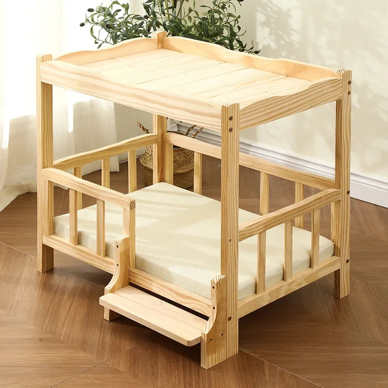 2-Layer Solid Wood Princess Bed for Pets Universal Cat and Dog Bed Breathable Pet Shelter Climbing Ladder for Cats and Dogs