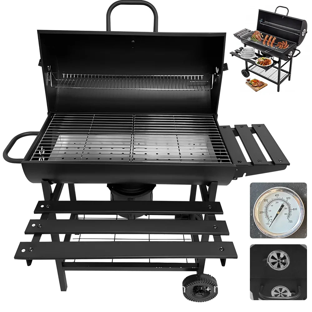 Barbecue Grill BBQ Grill for Camping Picnic 105.5*85*118cm Barbecue Stove with Wheels Outdoor Multi-function BBQ Tools