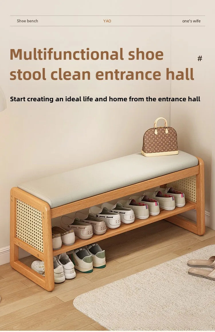 New Chinese style shoe changing stool with seating at the entrance, entrance door, shoe rack, entrance hall, household soft bag,