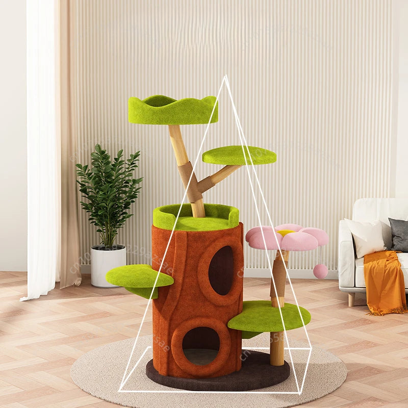 Multi-storey Luxury Cat Tree House Multi-function Cat Climbing Frame Winter Warm Solid Wood Home Cat Villa Sisal Scratching Post