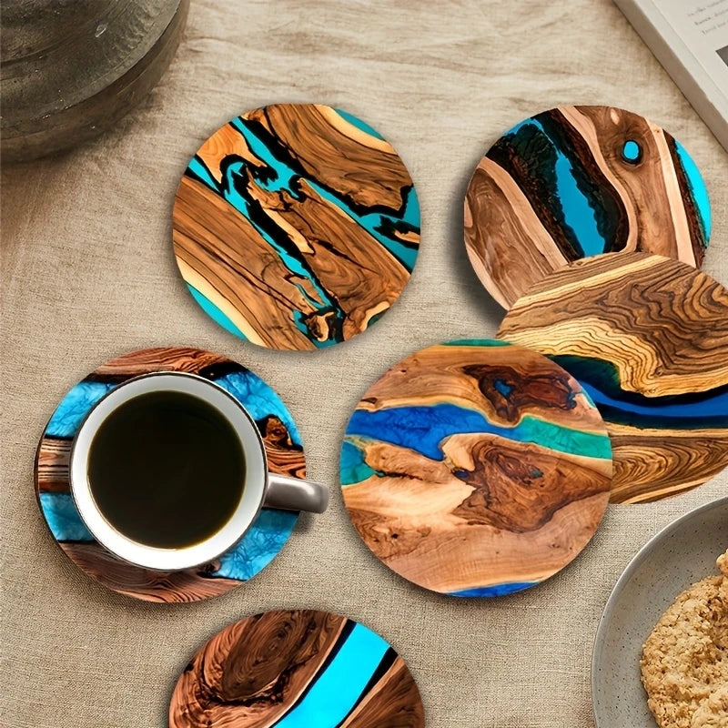 2D Wood Grain Table Protector with Blue and Green Padding for Coffee Shops Offices Coaster Restaurants Birthday Gifts