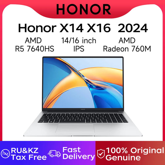 Honor Laptops X14/X16 2024 Riptide Edition R5 7640HS 16GB 512GB/1TB/2TB 60Hz IPS Screen 60Wh Ultra Large Battery Capacity Laptop