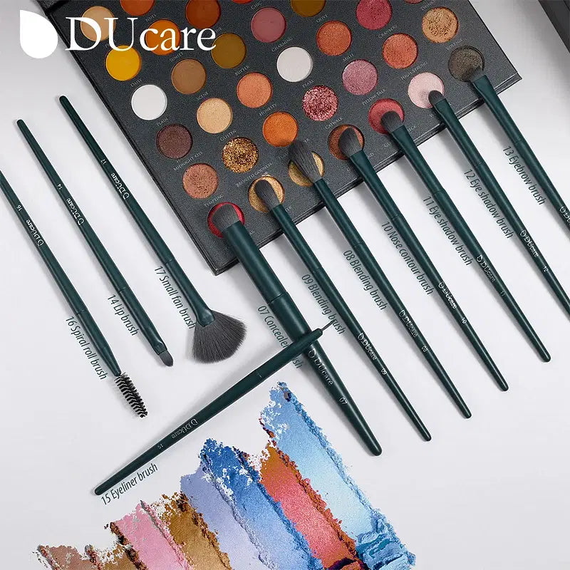 Handle Color: Green, Ships From: United States - DUcare Professional Makeup Brushes kits Synthetic Hair 17Pcs with Sponge & cleaning tools Pad for Cosmetics Foundation Eyeshadow