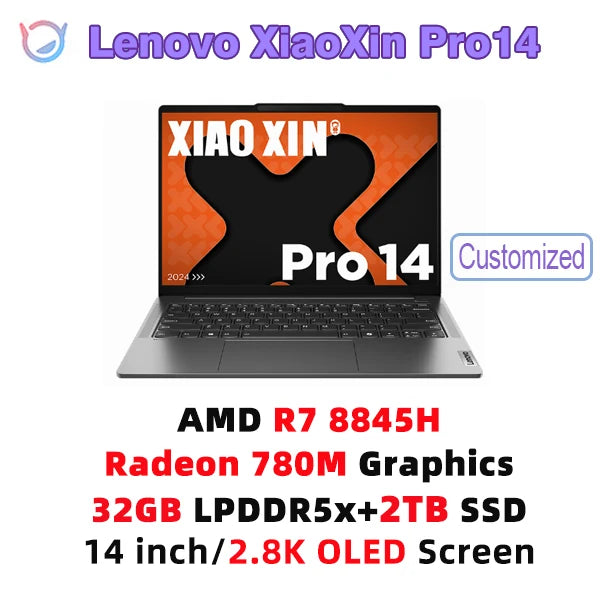 Lenovo Laptop 2024 Xiaoxin Pro 14 AMD R7 8845H 16/32GB 1T/2T SSD Radeon 780M 14“ 2.8K 120Hz OLED Al Notebook New PC