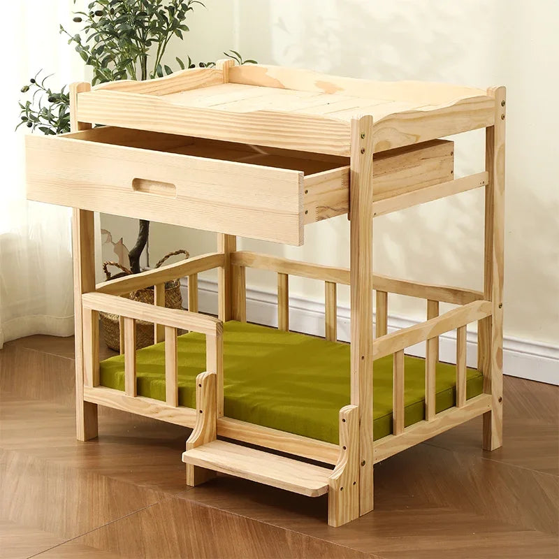 2-Layer Solid Wood Princess Bed for Pets Universal Cat and Dog Bed Breathable Pet Shelter Climbing Ladder for Cats and Dogs
