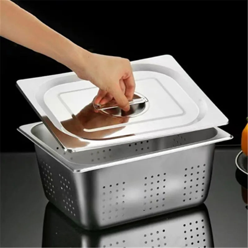 Rectangle Stainless Steel Storage Leak Trays Hole Mesh Strainer Vegetable Fruit Washing Basket Food GN Pan Water Filter Basin