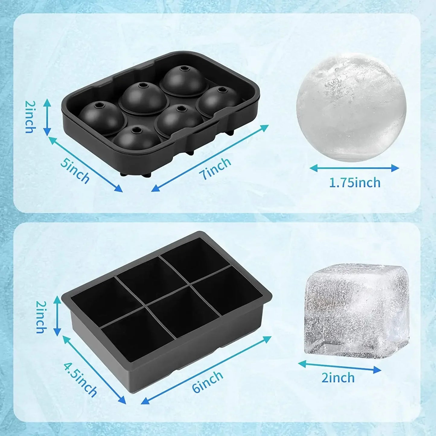 3PCS/Lot Silicone Whiskey Ice Ball Mold Large Ball Maker Mold, Round Sphere, Square Ice Cube Tray，Hole+Grid Square+37 Honeycomb