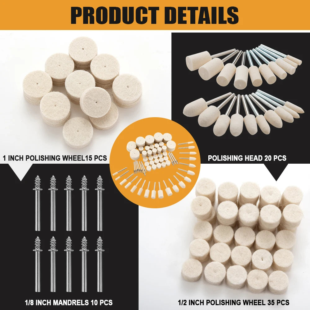 Felt Polishing Buffing Wheel for Dremel Rotary Tool Accessories Wool Felt Polishing Pad Wheel Set for Rotary Tool