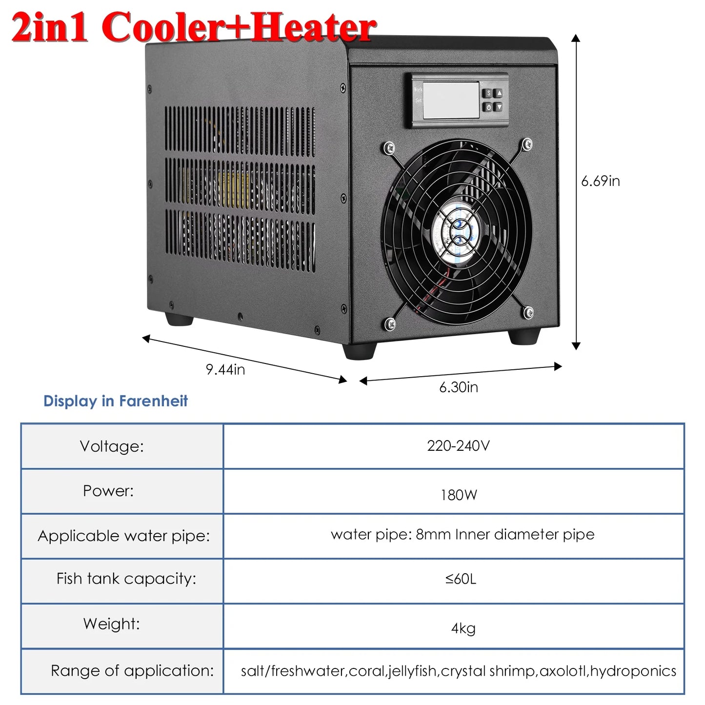 Aquarium Water Chiller Cooler Warmer with Pump 32-212°F Temperature Setting Suitable for 16gal Water for Home Aquarium Fish