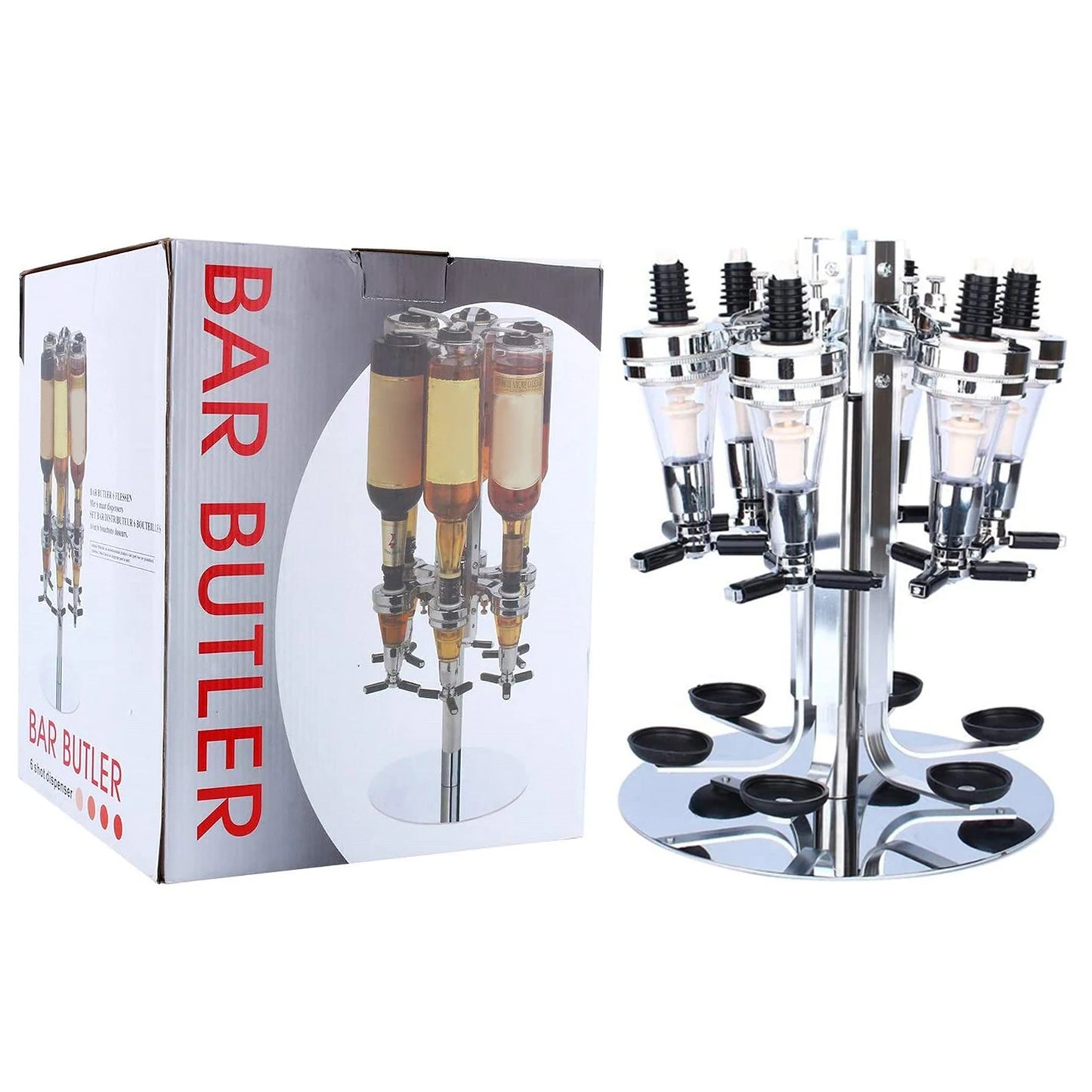 Rotating 6 Bottle Stand Optic Dispenser Drinks Wine Steel Bar Butler Wall Mounted Drink Dispenser Kitchen Supplies