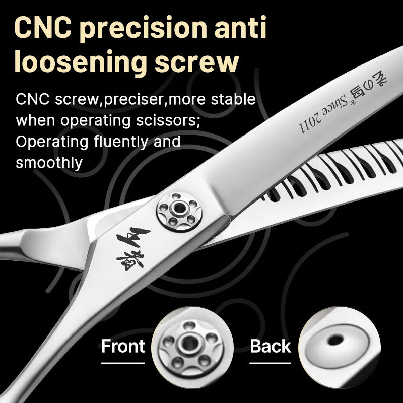Fenice High-grade JP VG10 Steel Straight&25° Curved Reverse blade Natural Chunker Pet Trimming Scissors Shear Anti-loosing Screw