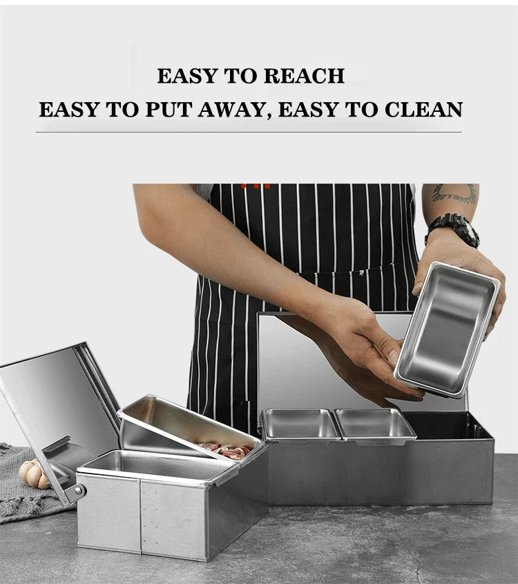 PizzAtHome 2/3/4/5/6 Section Seasoning Box Stainless Steel Ingredients Box Cheese Sauce Salt Sugar Box Spice Jar Baking Tool