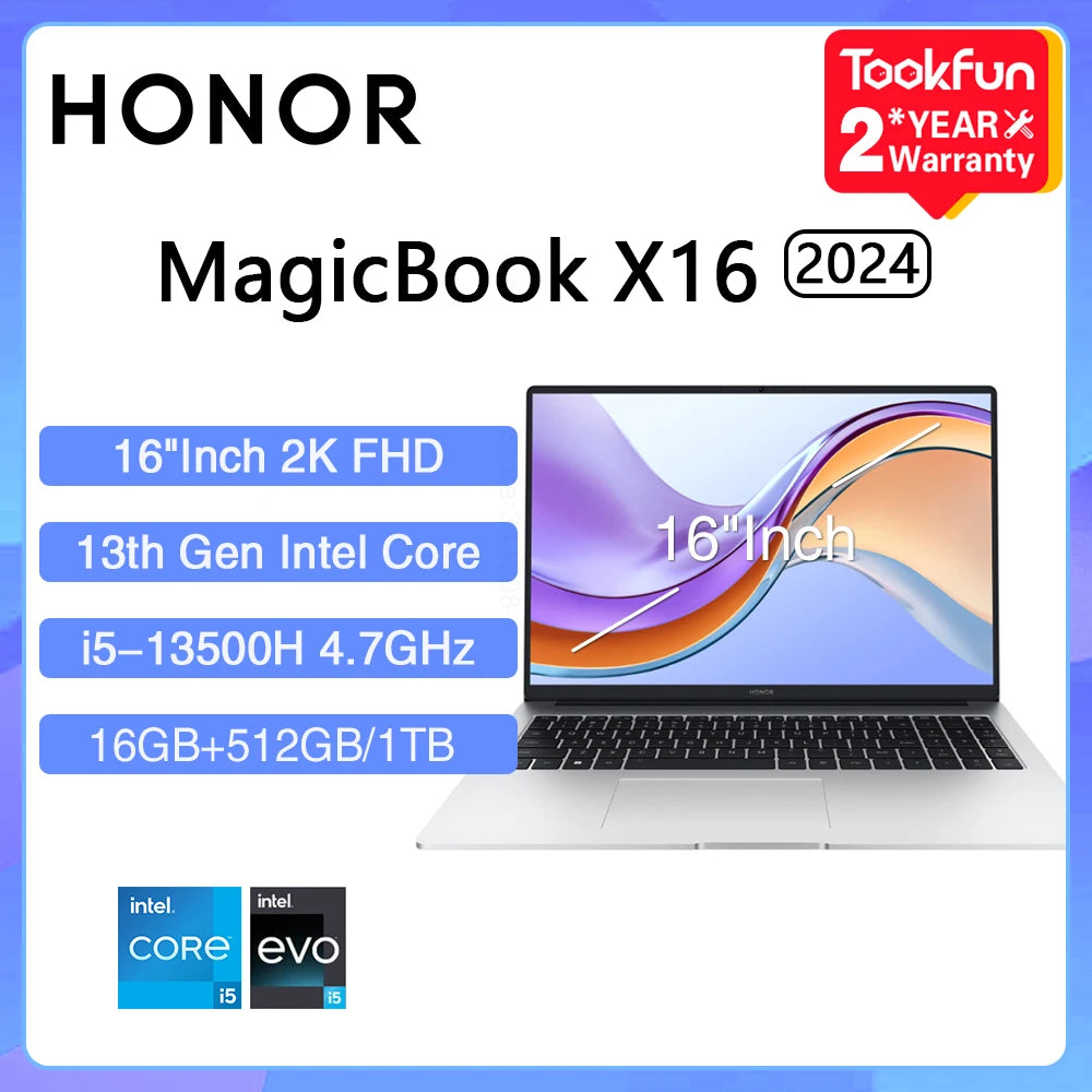 HONOR Laptop MagicBook X16 Pro 2024 BRN-H56 16"Inch FHD Intel Core i5-13500H AMD Ryzen R5 7640HS Computer PC Notebook Ultrabook