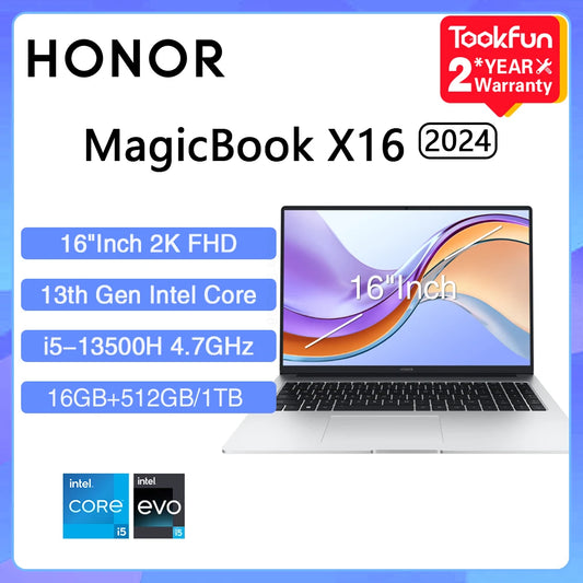 HONOR Laptop MagicBook X16 Pro 2024 BRN-H56 16"Inch FHD Intel Core i5-13500H AMD Ryzen R5 7640HS Computer PC Notebook Ultrabook