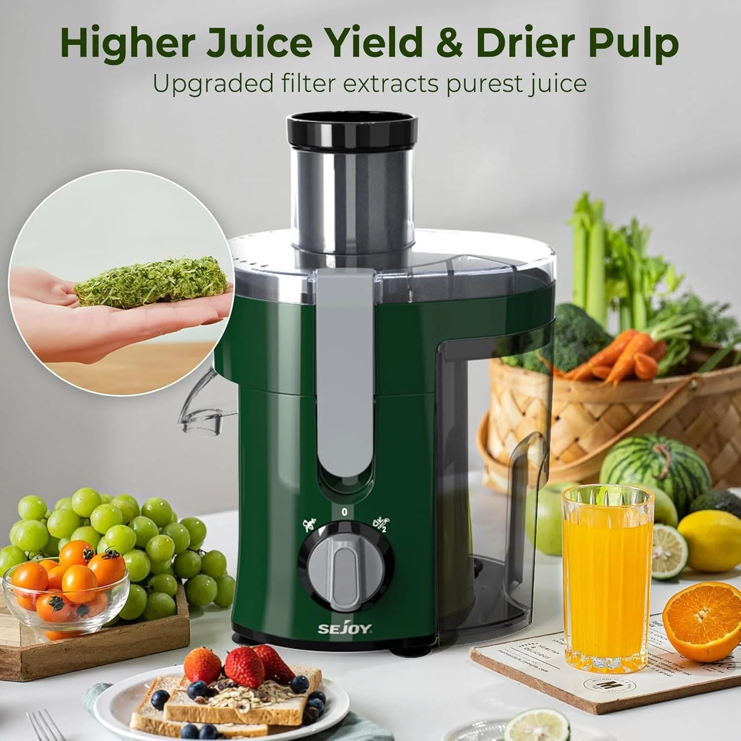 SEJOY Juicer Extractor with 2 Speeds, 3" Big Mouth Centrifugal Juicer Maker with BPA-Free, safe Compact Centrifugal Juicer