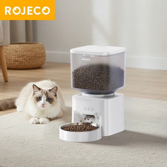 ROJECO Automatic Pet Feeder 4.5L Smart Cat Food Kibble Dispenser WIFI APP Remote Control Auto Dog Pet Food Dispenser Cat Supply