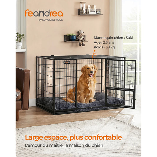 Feandrea Heavy-Duty Dog Crate, Dog Cage, 122 x 74.5 x 80.5 cm, for Medium and Large Dogs, Double Removable Door