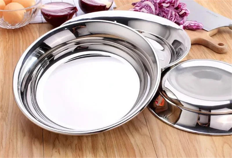 High Quality 304 Stainless Steel Soup Fruits Dessert Plate  ableware Durable Dish Bowls Kitchen Accessories bandeja fish dish