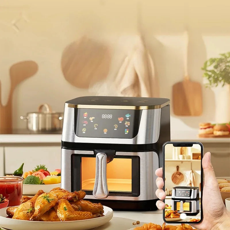 15L Stainless steel Electric Air Fryer Household Large Capacity Intelligent Kitchen Cooker Toaster Oven Combo Digital Display