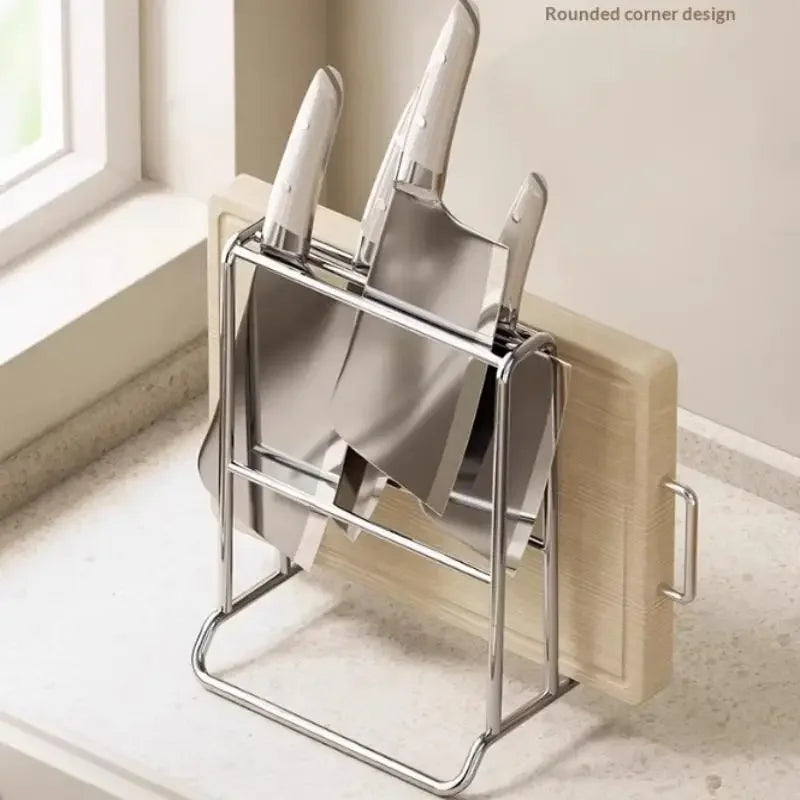 Kitchen Knife Organizer Rack With Cutting Board Slot Multifunctional Utensil Storage Holder