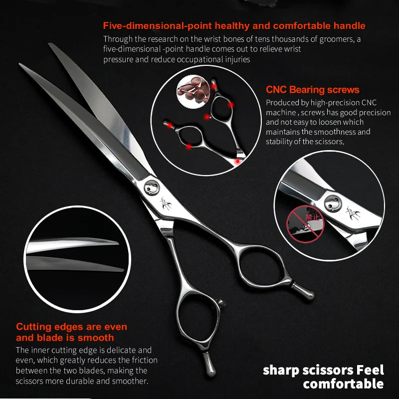 Crane 7.0/7.5in High-end Pet Scissors Set ATS314 Steel For Dog Grooming Cut Scissors Straight Curved Chunker Thinning Shears