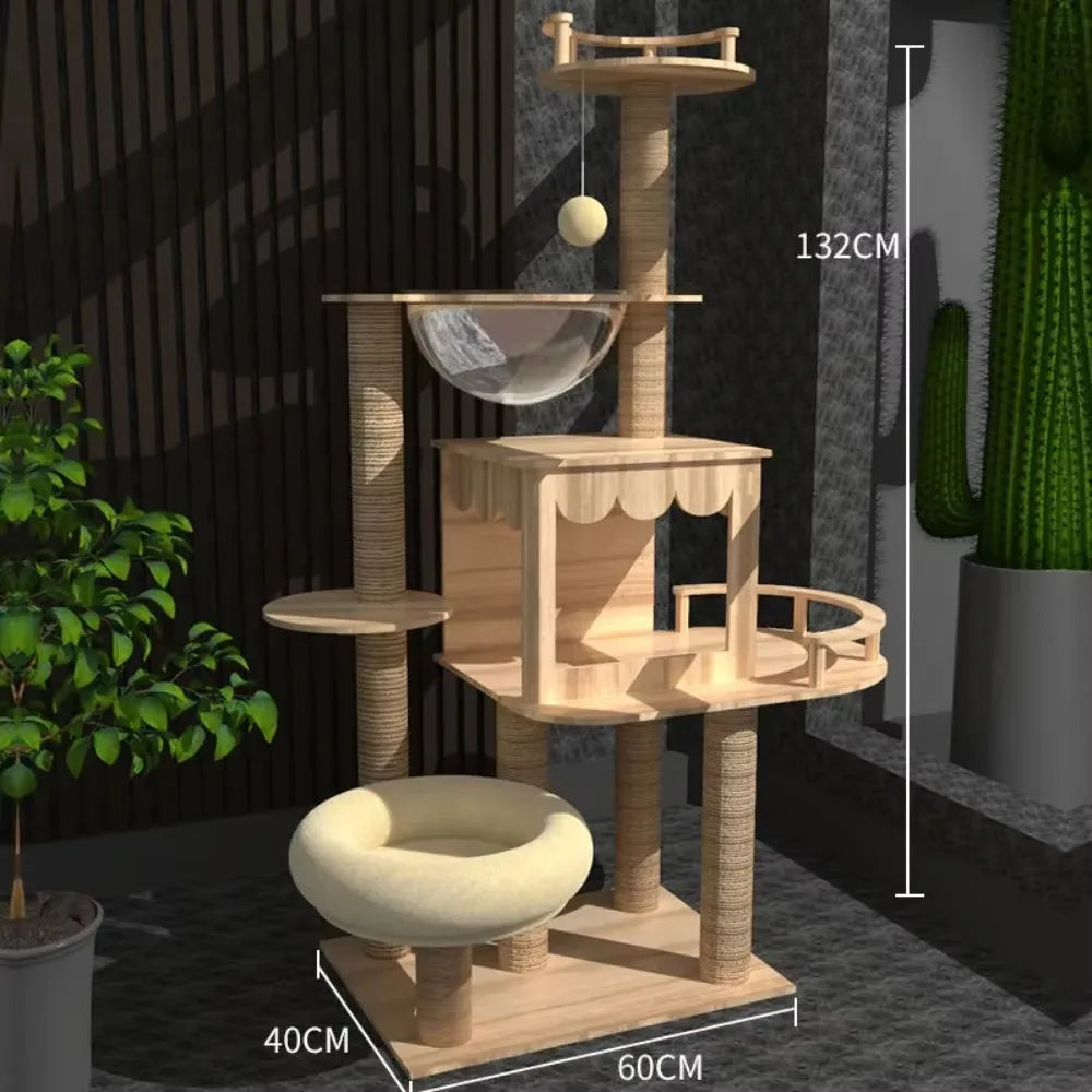 Cat Tree House Sisal Rope Adjustable Multi-Level Floor To Ceiling Cat Tower Cats Condo Pet Products With Scratching Post Hammock