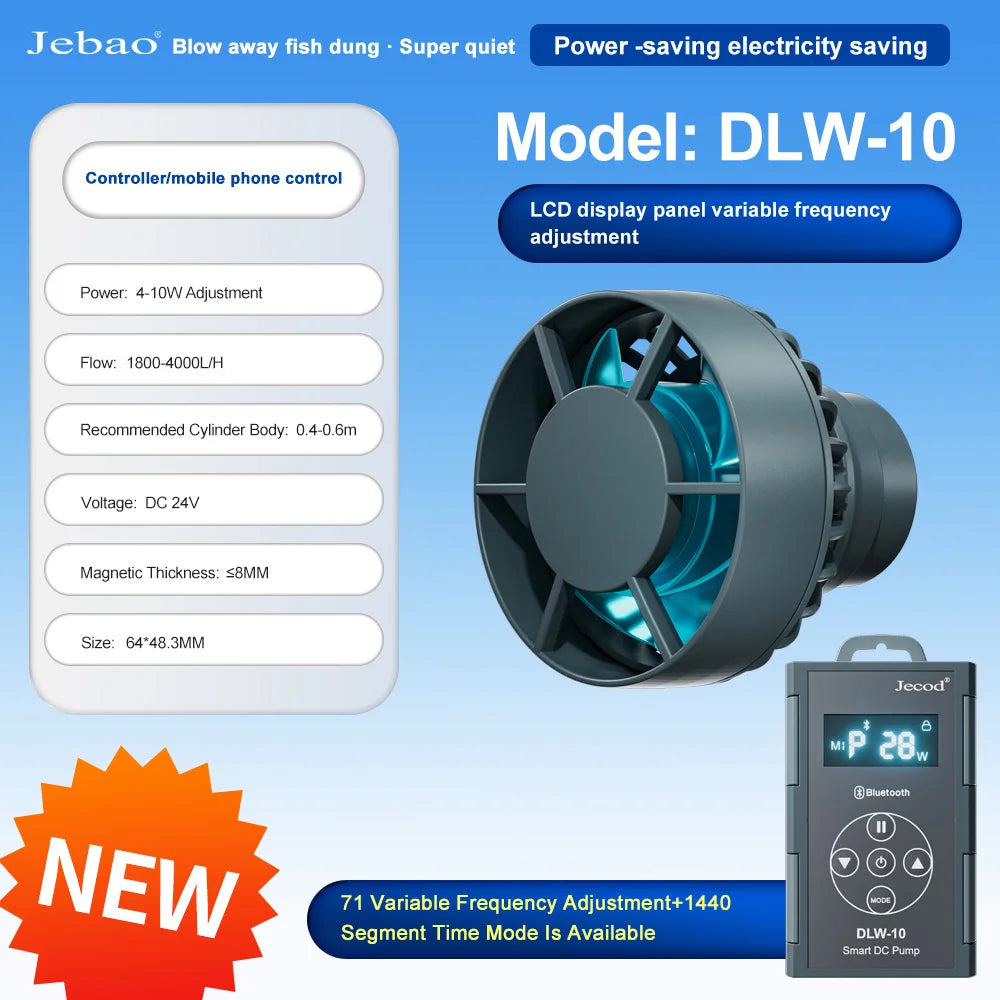 Jebao Jecod 2024 New DLW Series Bluetooth Aquarium Wave Pump App Control DC Saltwater Fish Tank Intelligent Mute Water Pump