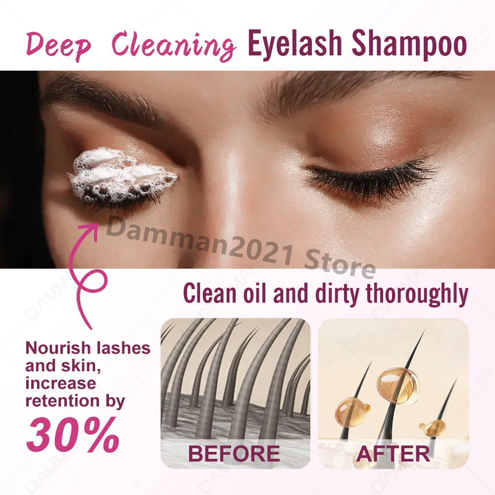 DAMMAN New Upgrades 7.5ml Eyelash Extensions Shampoo Non-irritation Lash Shampoo Concentrate Lashes Cleansing Mousse Makeup Tool