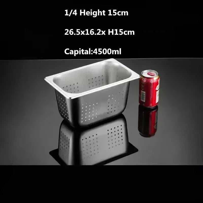 Rectangle Stainless Steel Storage Leak Trays Hole Mesh Strainer Vegetable Fruit Washing Basket Food GN Pan Water Filter Basin