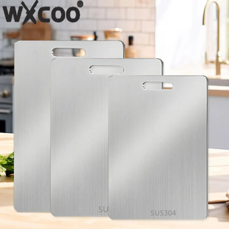 WXCOO 1PCS Stainless Steel Chopping Boards Titanium Thickened Boards Non Stick Double Sided Fruit Meat Chopping Cutting Boards